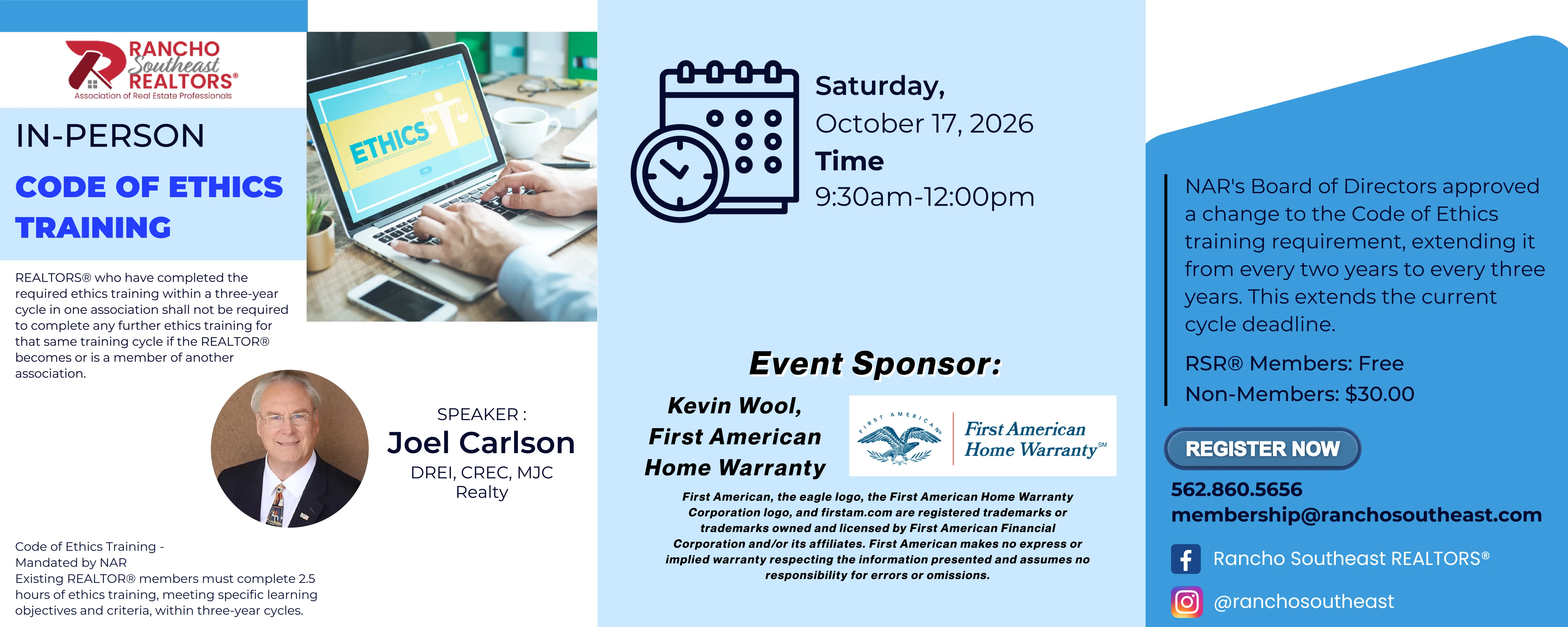 Code of Ethics Saturday, October 17 9:30am - 12:00pm